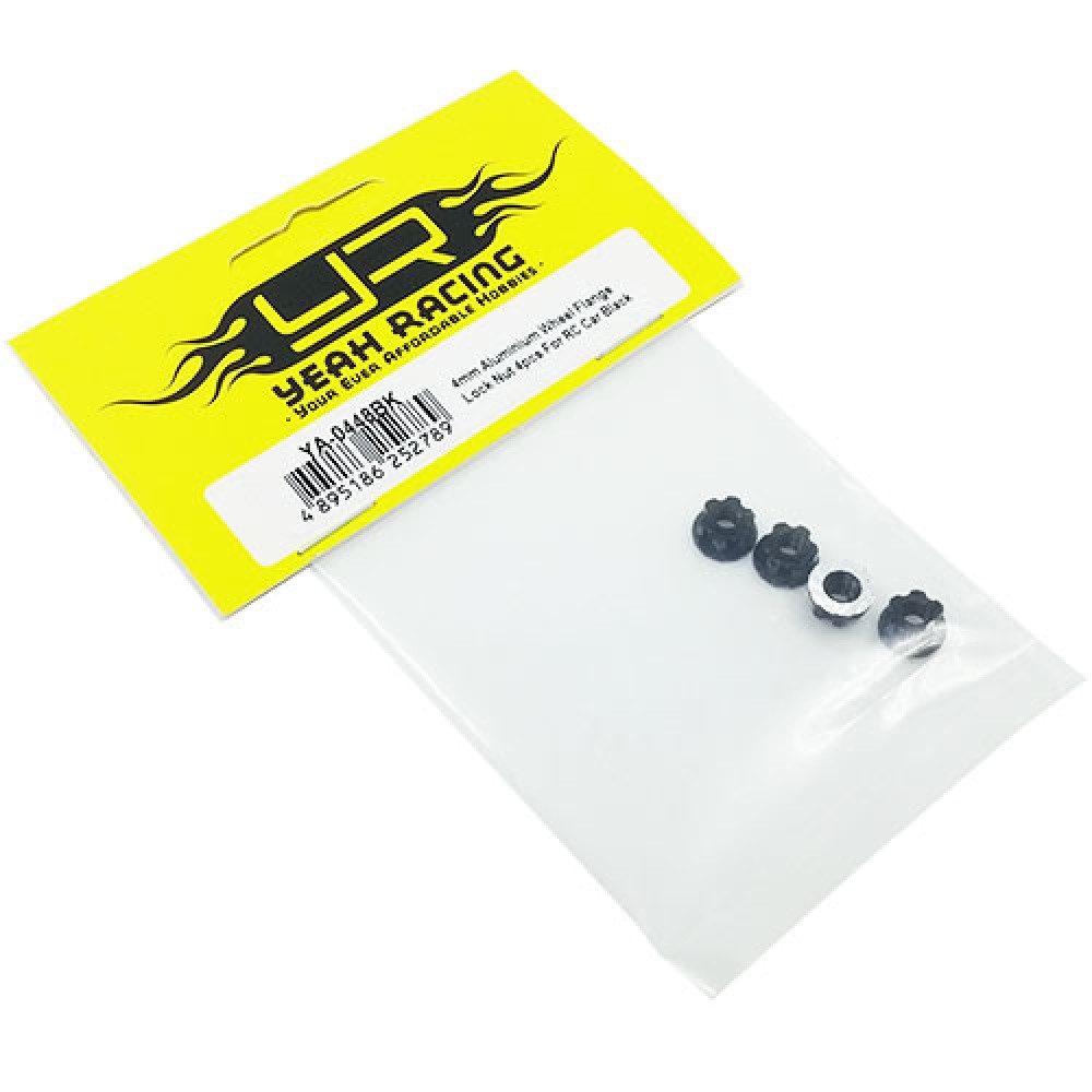 Yeah Racing 4mm Aluminium Wheel Flange Lock Nut 4pcs Black (YA-0448BK)