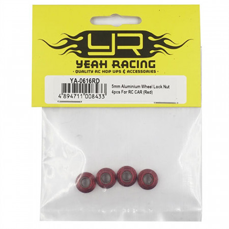 Yeah Racing 5mm Aluminium Wheel Lock Nut 4pcs Red (YA-0616RD)