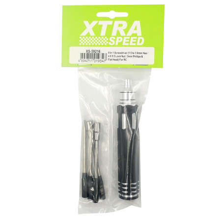Xtra Speed 8 In 1 Screwdriver Set - 1.5-3.0mm Hex 4.0-5.5mm Lock Nut 3mm Phillips Flat Head (XS-59216)