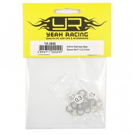 Yeah Racing 6x8mm Stainless Steel Spacer Set 0.1 0.2 0.3mm (YA-0646)