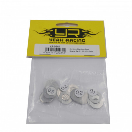 Yeah Racing 8x14mm Stainless Steel Spacer Set 0.1 0.2 0.3 0.5mm (YA-0648)