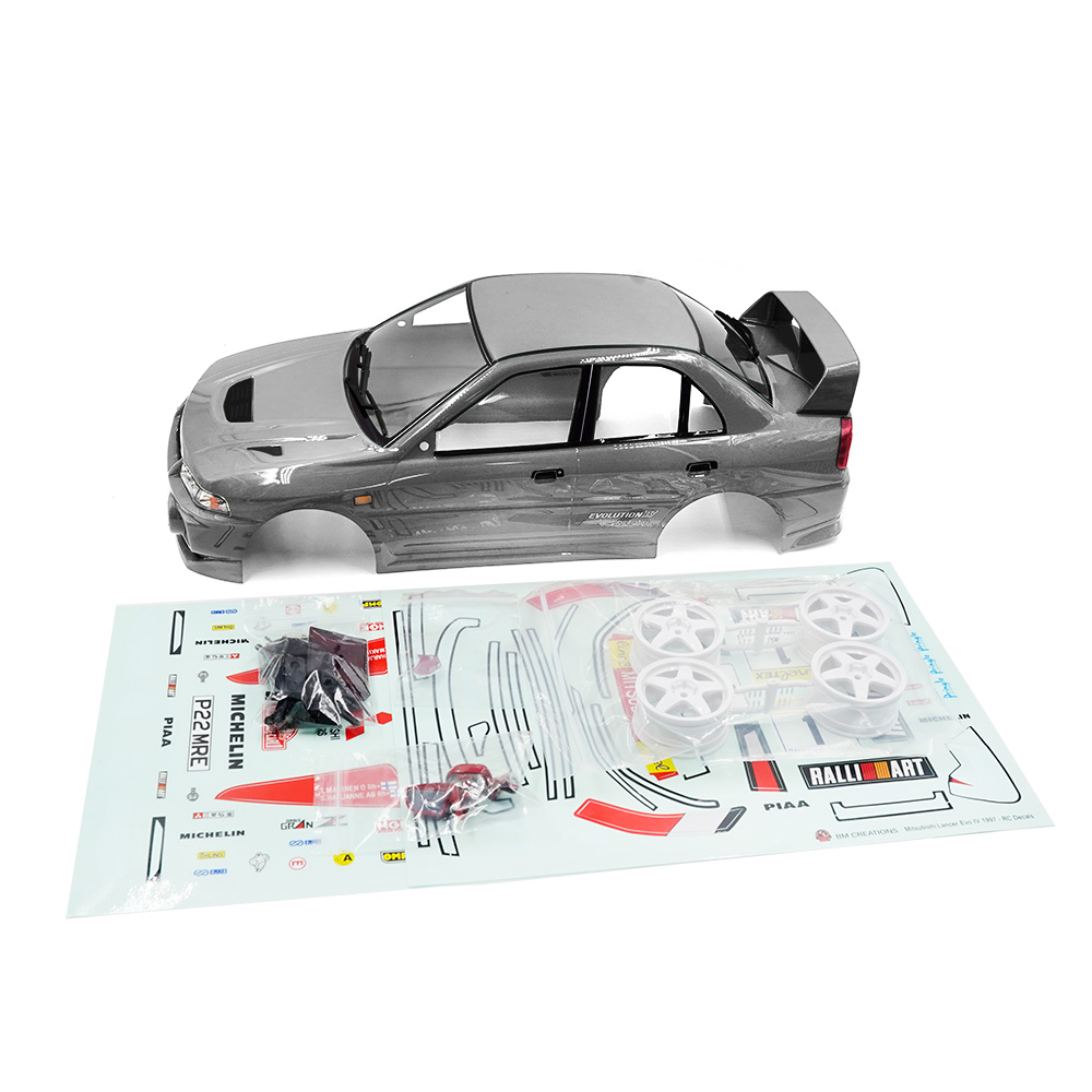 Yeah Racing 1:10 1/10 Mitsubishi Lancer EVO IV Sedan Silver Pre-Painted Pre-Cut Body w/ Rims Set (YABY-0006)
