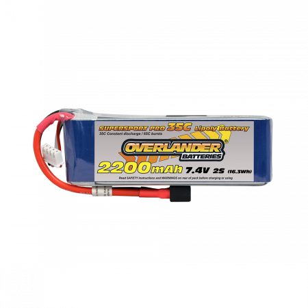 Overlander 2200MAH 7.4V 2S 35C Supersport Pro Lipo Battery (Deans) (OL2566DEANS)