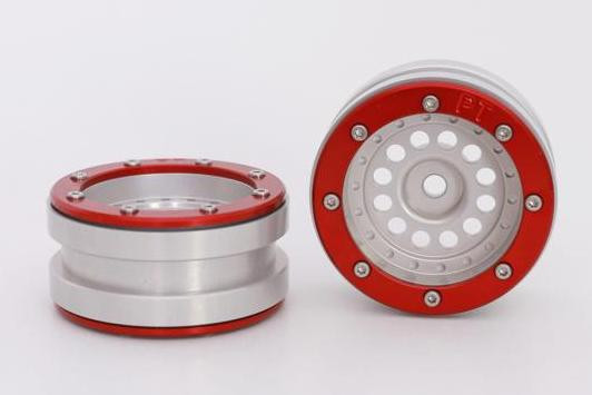 Metsafil Beadlock Wheels PT-Bullet Silver/Red 1.9 (2 pcs)Â  (MT0020SRÂ )