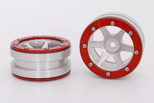 Metsafil Beadlock Wheels PT-Slingshot Silver/Red 1.9 (2 pcs)Â  (MT0030SRÂ )