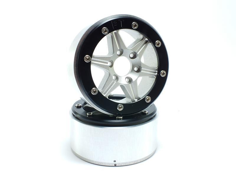 Metsafil Beadlock Wheels SIXSTAR Silver/Black 1.9 (2) w/o Hub (MT5010SB)