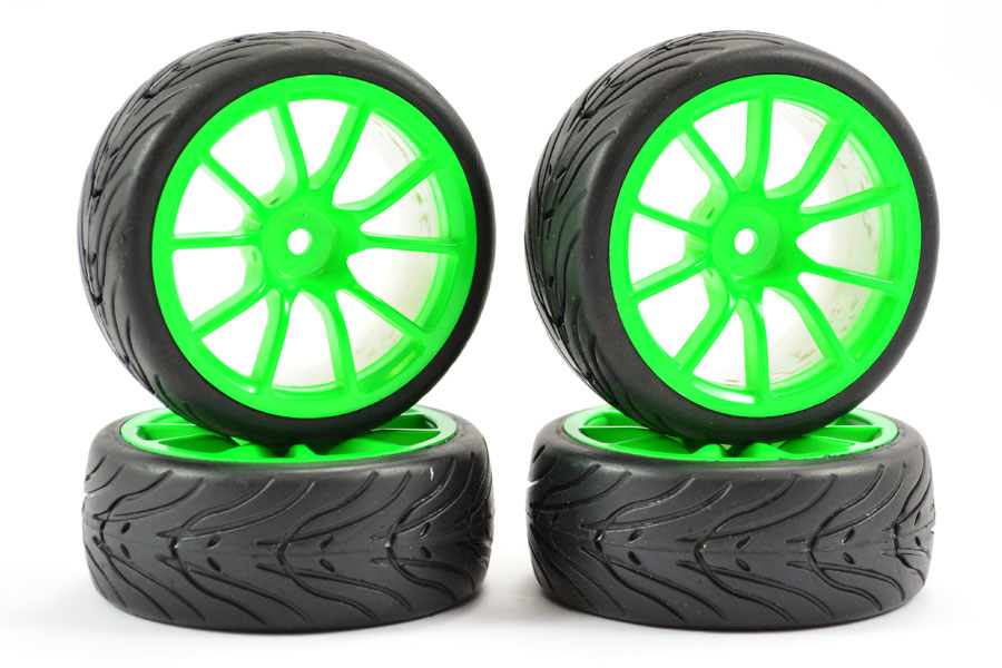 Fastrax 1:10 Street/Tread Tyre 10 Spoke Neon Green Wheel (4) (FAST0072G)