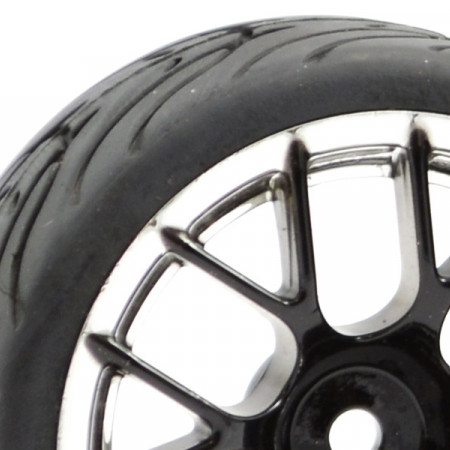 Fastrax 1:10 Street Wheel / Thread Tyres 14 Soke Black/Chrome (FAST0097BC)
