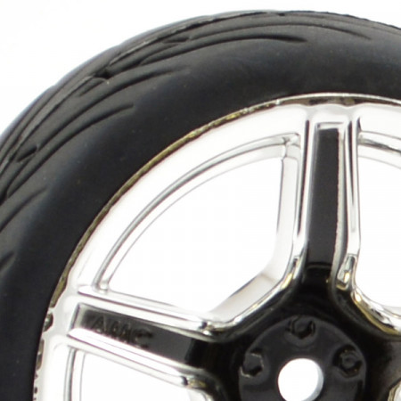 Fastrax 1:10 Street Wheel &amp; Thread Tyres 5 Spoke Black/Chrome (FAST0095BC)