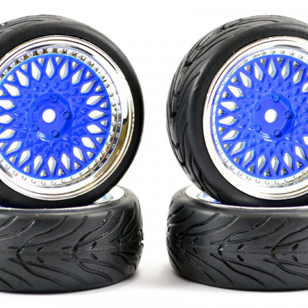 Fastrax 1:10 Street Wheel / Thread Tyres Classic Blue/Chrome (FAST0098BLC)