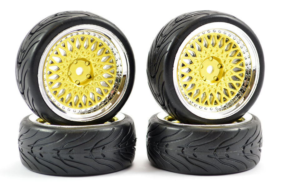 Fastrax 1:10 Street Wheel / Thread Tyres Classic Gold/Chrome (FAST0098GC)
