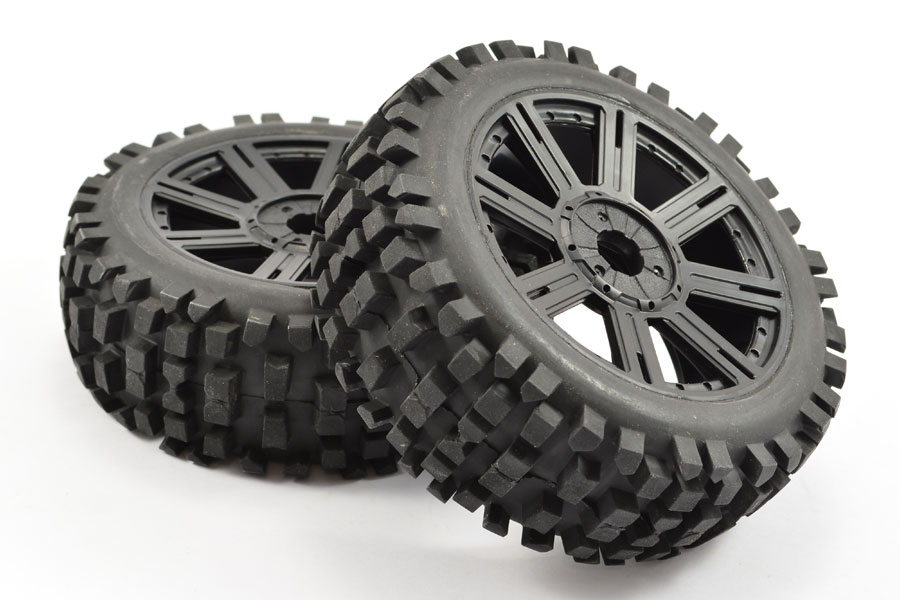 Fastrax 1:8 Rock Block Mounted On 8-Spoke Black (Pr) (FAST1001B)
