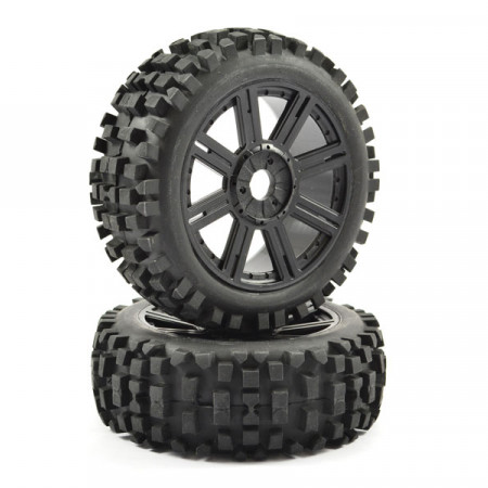 Fastrax 1:8 Rock Block Mounted On 8-Spoke Black (Pr) (FAST1001B)