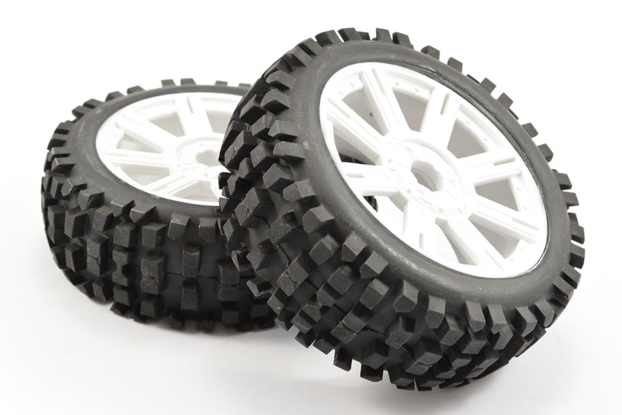 Fastrax 1:8 Rock Block Mounted On 8-Spoke White (Pr) (FAST1001W)