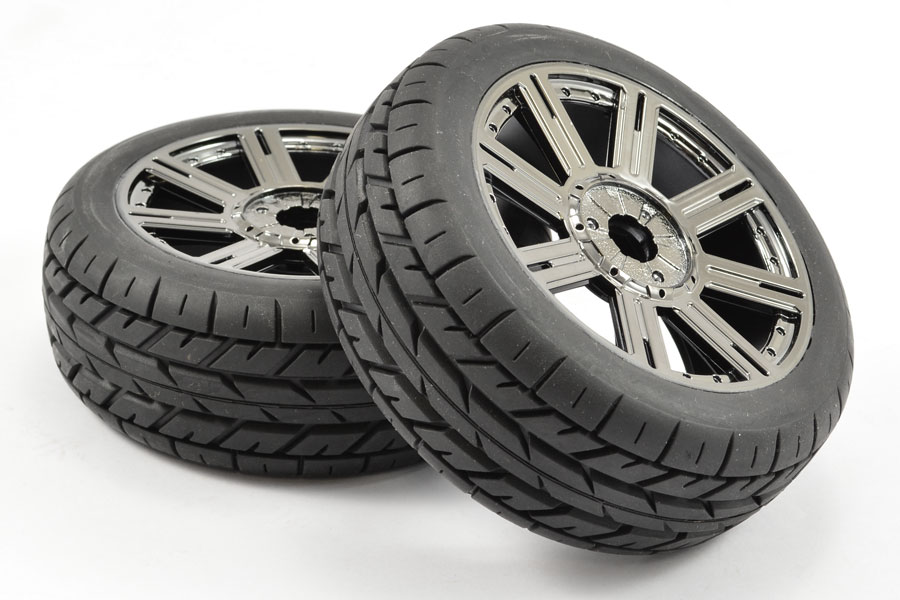 Fastrax 1:8 Eagle Tread Mounted On 8-Spoke Black Chrome (Pr) (FAST1015BC)