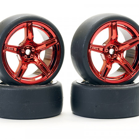Fastrax 1:10 Drift D1 Tyre 3mm Off Set 5 Spoke Wheel Metallic Red (FAST1351MR-D13)