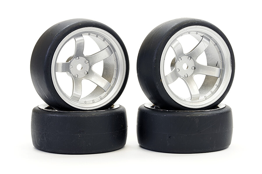 Fastrax 1:10 Drift D1 Tyre 9mm Off Set 5 Spoke Wheel Satin Silver (FAST1354SS-D19)