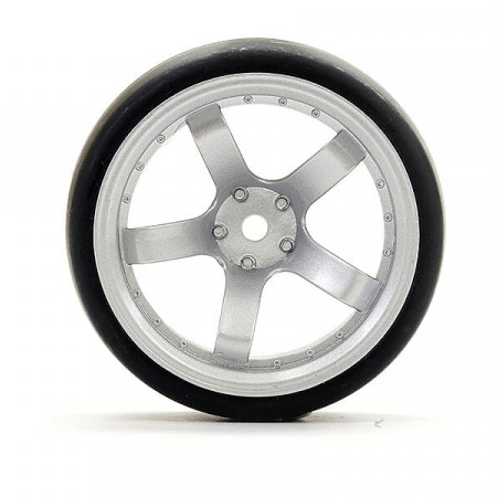 Fastrax 1:10 Drift D1 Tyre 9mm Off Set 5 Spoke Wheel Satin Silver (FAST1354SS-D19)
