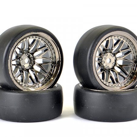 Fastrax 1:10 Drift D1 Tyre 9mm Off Set 20 Spoke Wheel Black Chrome (FAST1355BC-D19)