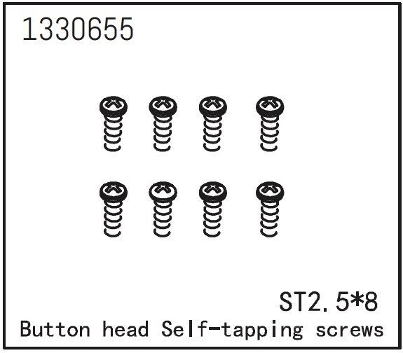 Absima Button Head Self-Tapping Screws St2.5*8 (8) ( AB 1330655)