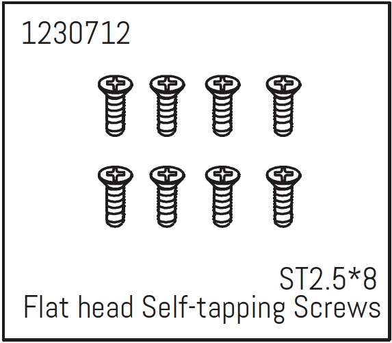 Absima Flat Head Self-Tapping Screws St2.5*8 (8) - Khamba ( AB 1230712)