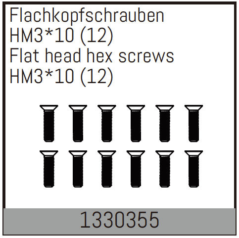 Absima Hm3*10mm Flat Hex Screw   12Pcs ( AB 1330355)