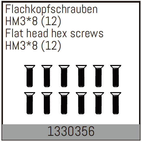 Absima Hm3*8mm Flat Hex Screw  12Pcs  ( AB 1330356)