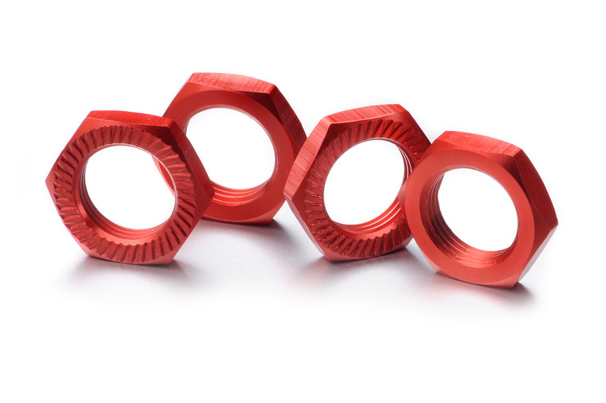 SC Models 17mm X 1.0 Red Serrated Wheel Nuts (4Pcs) (SCKRNL170E)