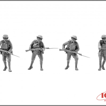 ICM British Infantry in Gas Masks (1917) 4 Figures (ICM35703)