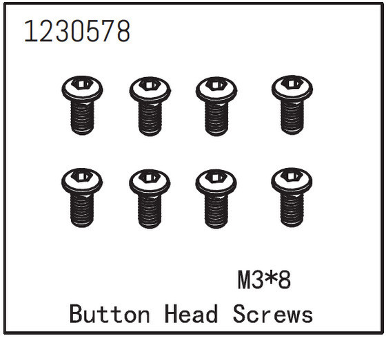 Absima Button Head Screw M3*8 (8) ( AB 1230578)