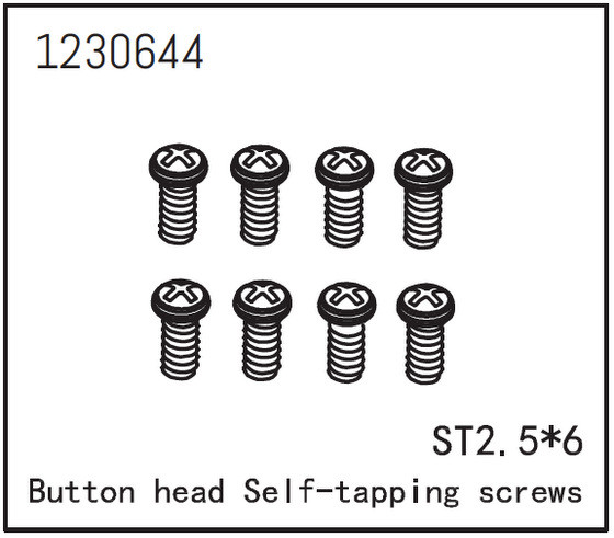 Absima Button Head Screws - Selftapping M2.5*6 (8) ( AB 1230644)
