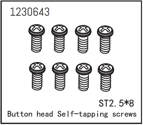 Absima Button Head Screws - Selftapping M2.5*8 (8) ( AB 1230643)