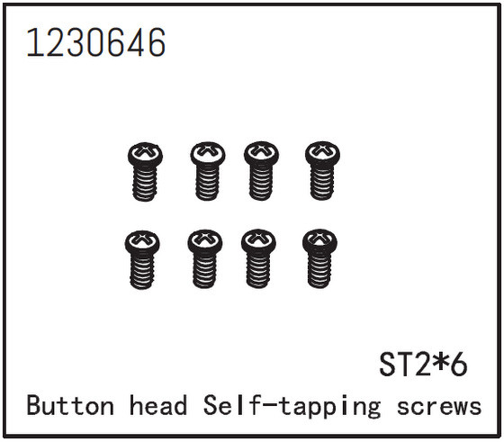 Absima Button Head Screws - Selftapping M2*6 (8) ( AB 1230646)