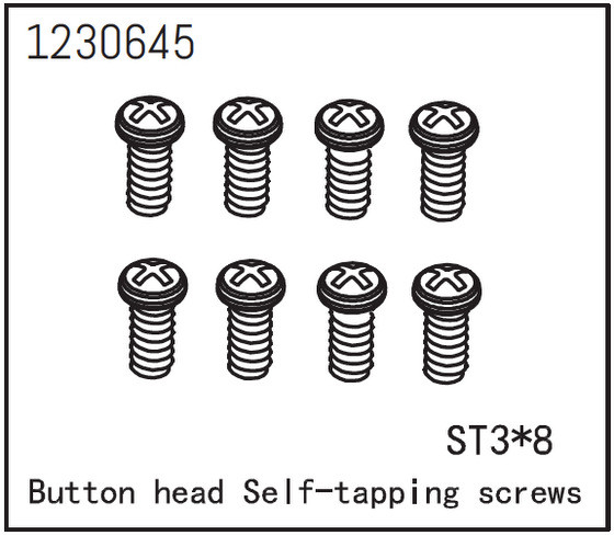 Absima Button Head Screws - Selftapping M3*8 (8) ( AB 1230645)