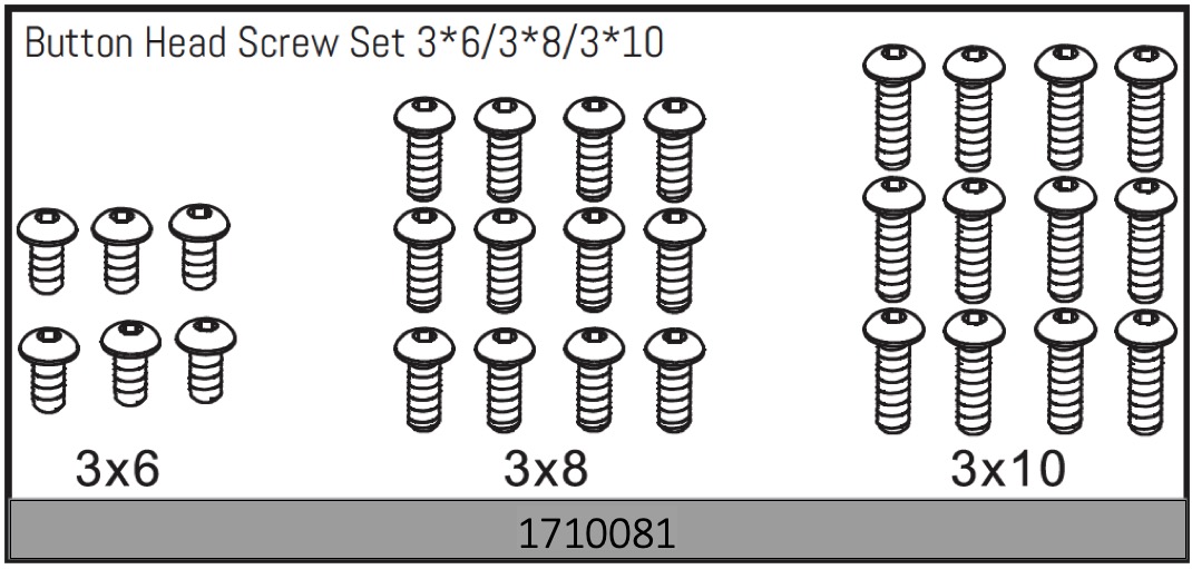 Absima Button Head Screw Set 3*6/3*8/3*10 ( AB 1710081)
