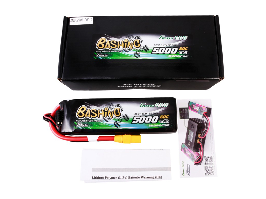 Gens ace Li-Po Car 3S 11.1V 5000mAh 60C Bashing with XT90 (O-GC3S5000-60X9)