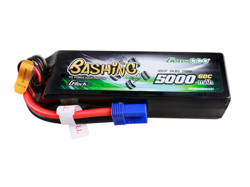 Gens Ace Li-Po Car G-Tech 4S 14.8V 5000mAh 60C Bashing with EC5 (O-GTC4S5000-60E5)