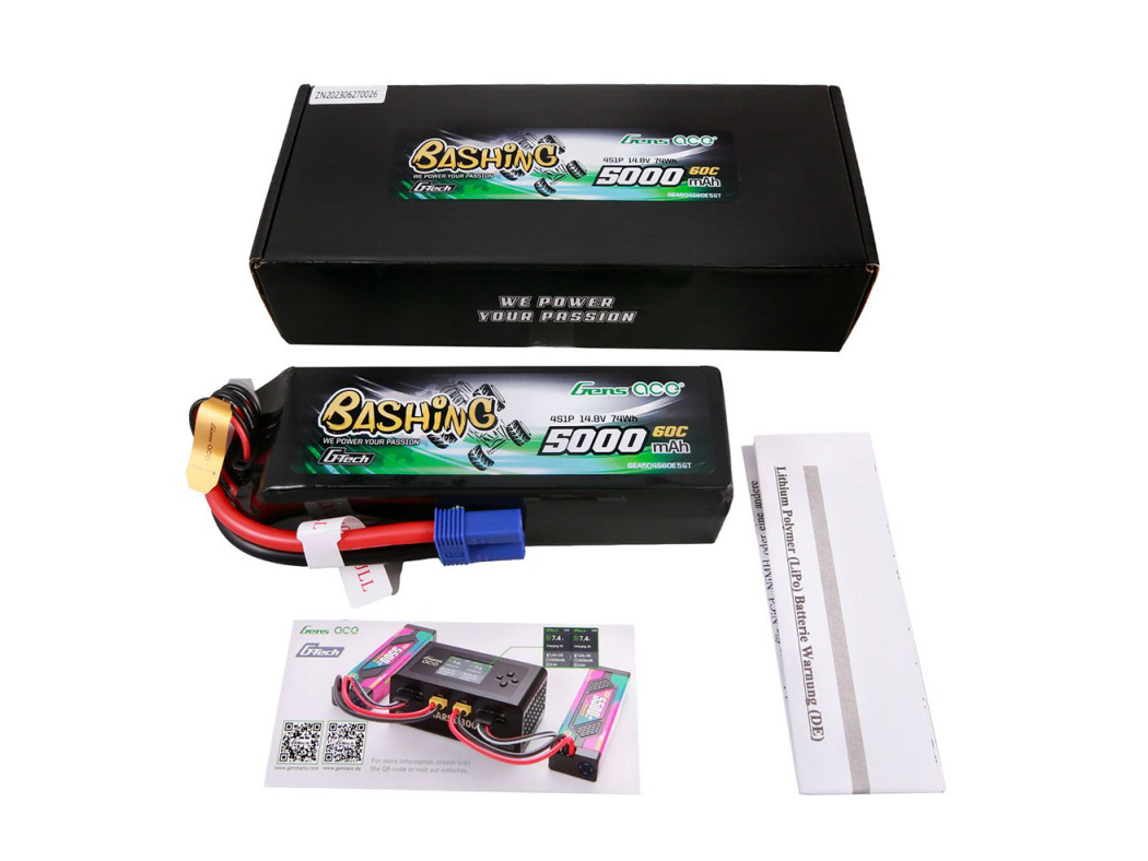 Gens Ace Li-Po Car G-Tech 4S 14.8V 5000mAh 60C Bashing with EC5 (O-GTC4S5000-60E5)