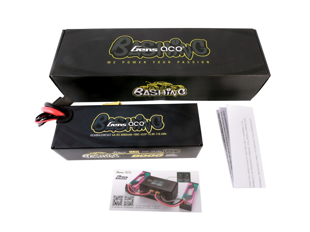 Gens Ace Li-Po Car G-Tech 4S2P 14.8V 8000mAh 100C Bashing with EC5 (O-GTC4S8000-100E5)