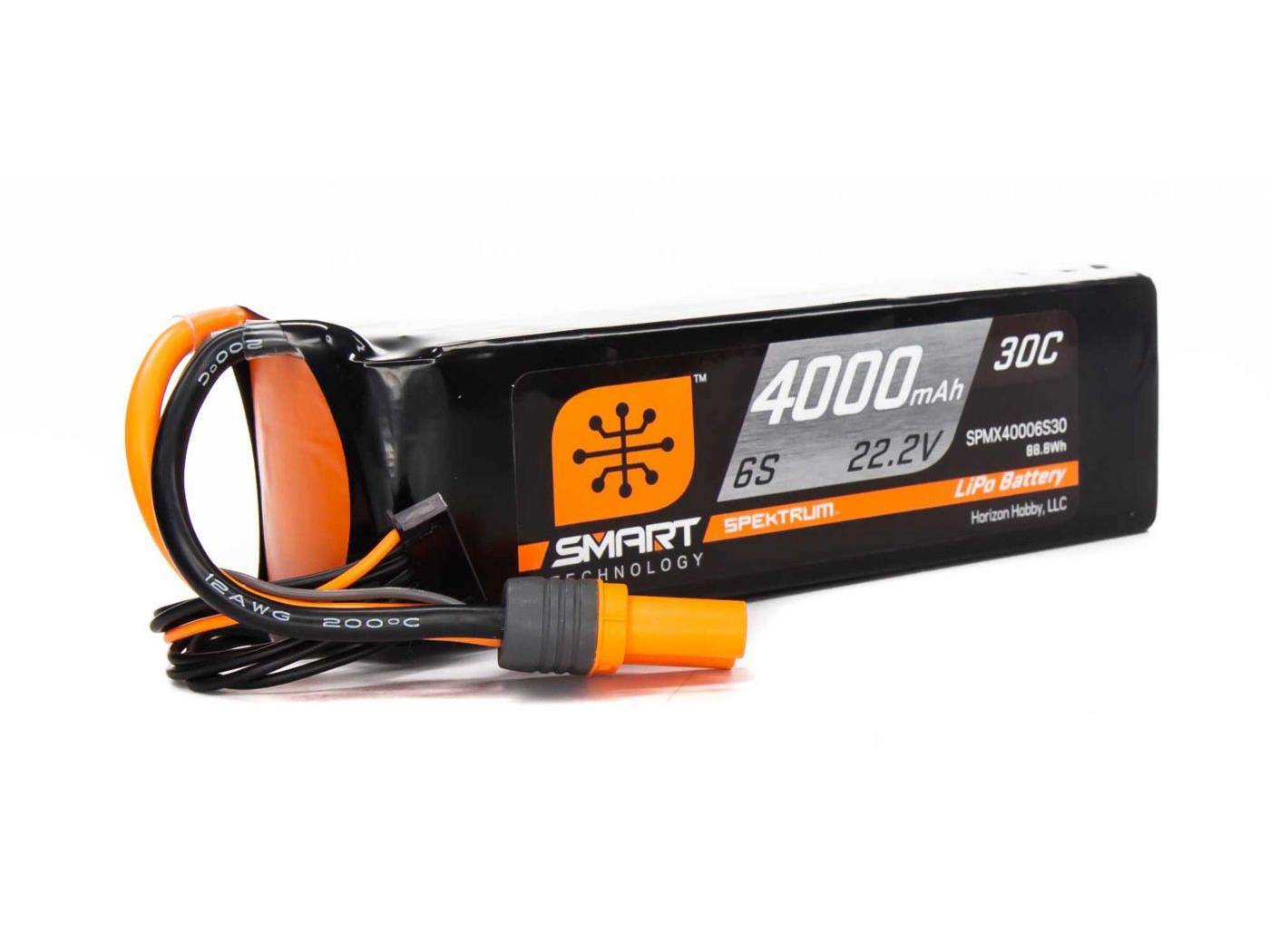 Spektrum 4000mAh 6S 22.2V Smart LiPo Battery 30C; IC5 (O-SPMX40006S30)