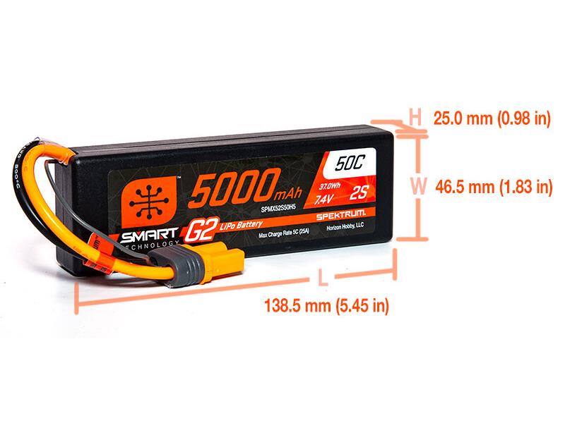 Spektrum 5000mAh 2S 7.4V SMART G2 50C IC5 (O-SPMX52S50H5)