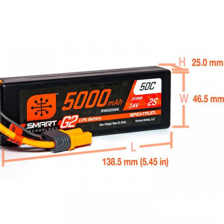 Spektrum 5000mAh 2S 7.4V SMART G2 50C IC5 (O-SPMX52S50H5)
