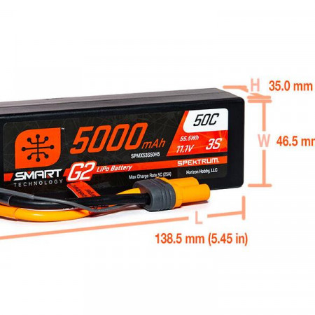 Spektrum 5000mAh 3S 11.1V SMART G2 50C IC5 (O-SPMX53S50H5)