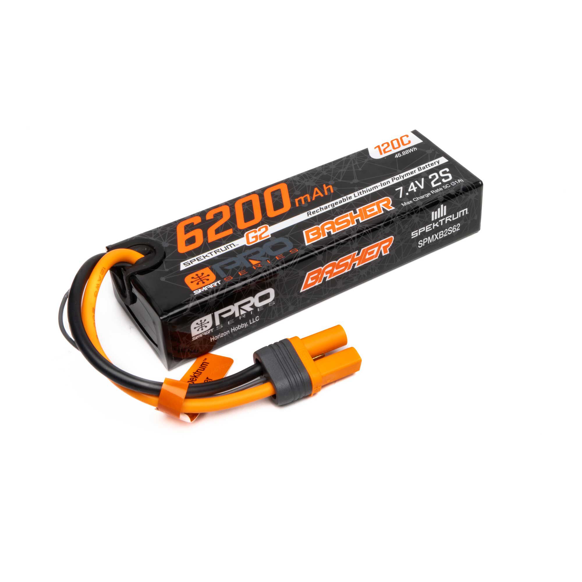 Spektrum 7.4V 6200mAh 2S 120C Smart G2 Pro Basher LiPo: IC5 (O-SPMXB2S62)