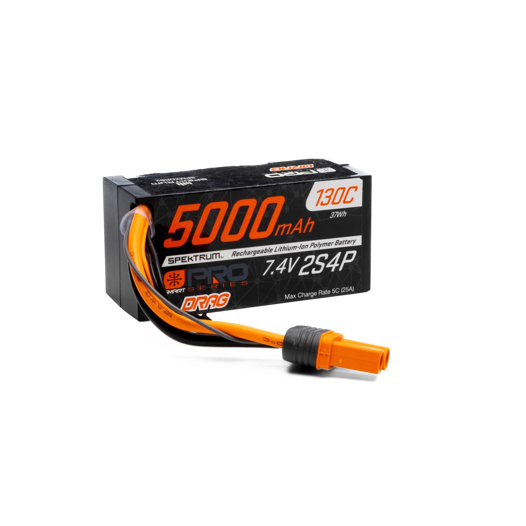 Spektrum 7.4V 5000mAh 2S 130C Smart No Prep Drag LiPo Battery: IC5 (O-SPMXDRB2)
