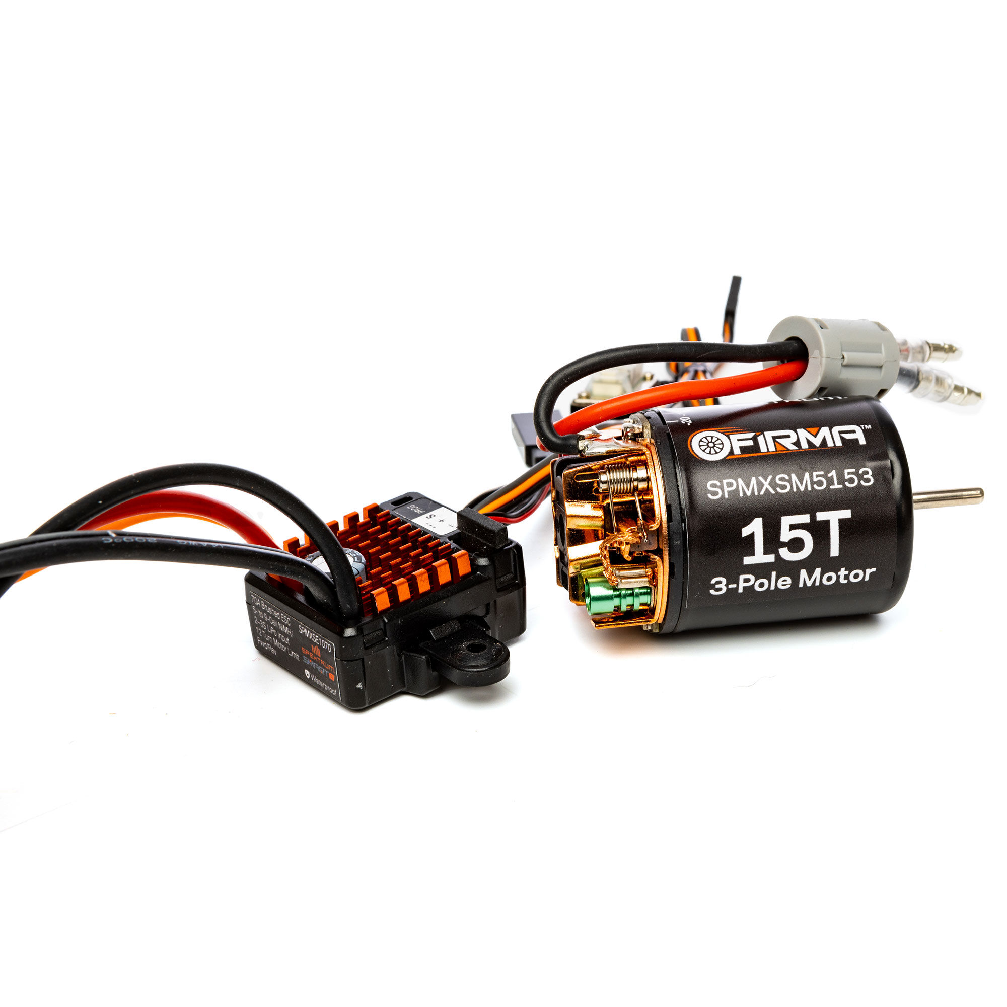 Spektrum Firma 70A Brushed Smart ESC, 2S-3S: IC3 / 15T Brushed Motor (P-SPMXSEMC10)
