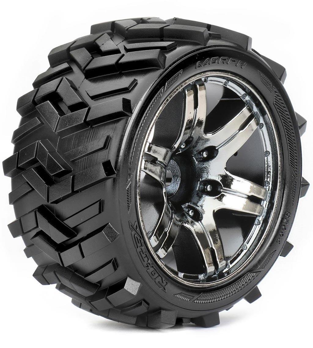 Roapex Stadium Truck 1:10 Tyre Morph On Chrome Black Wheels 12mm (2) (R2004CB2)