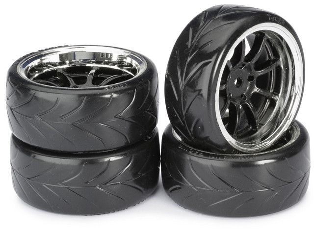 Absima Wheel Set Drift LP &quot; 9 Spoke / Profile A&quot; black/chrome 1:10 (4 pcs) ( AB 2510044)