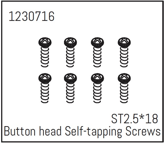 Absima Button Head Self-Tapping Screws St2.5*18 (8) - Khamba ( AB 1230716)