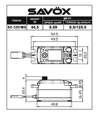 Savox Digital Low Profile Servo 9kg @ 6V - Black Edition (SAV-SC1251MGB+)